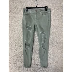 American Eagle Jeggings Jeans Womens 10 Short Green Distressed Skinny Holes